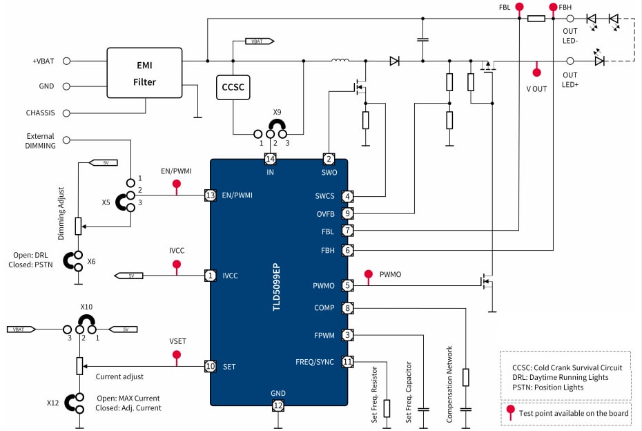 回路図 - Infineon Technologies TLD5099EP_B2B評価ボード